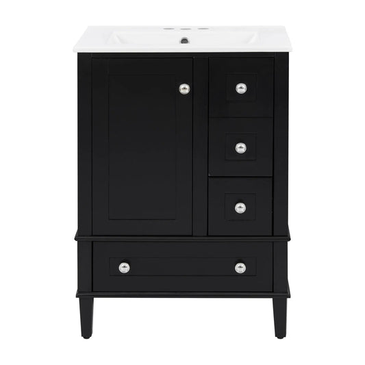 Bathroom vanity with integrated basin black cabinet left door right soft-close drawers knobs on Tampa Home & Garden Store