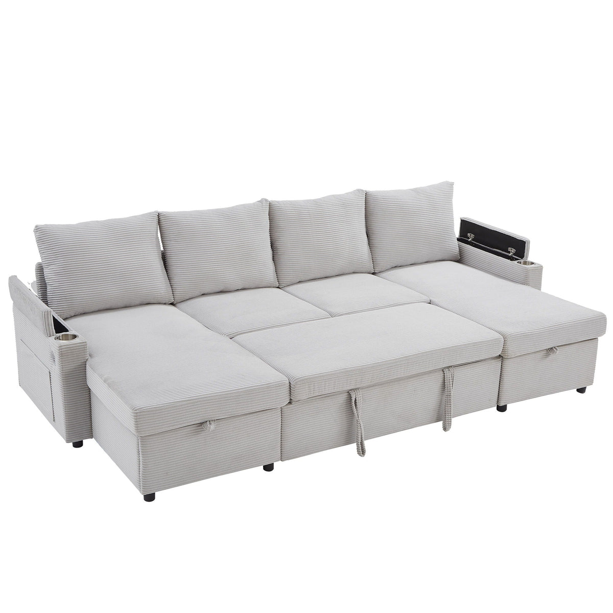 U-shaped sleeper sectional sofa bed with storage chaise by HouseOfZazla, cupholders on Tampa Home & Garden Store