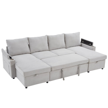 U-shaped sleeper sectional sofa bed with storage chaise by HouseOfZazla, cupholders on Tampa Home & Garden Store