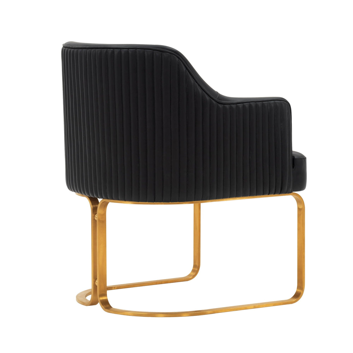 HouseOfZazla black quilted arm chair with gold sled base on Tampa Home & Garden Store