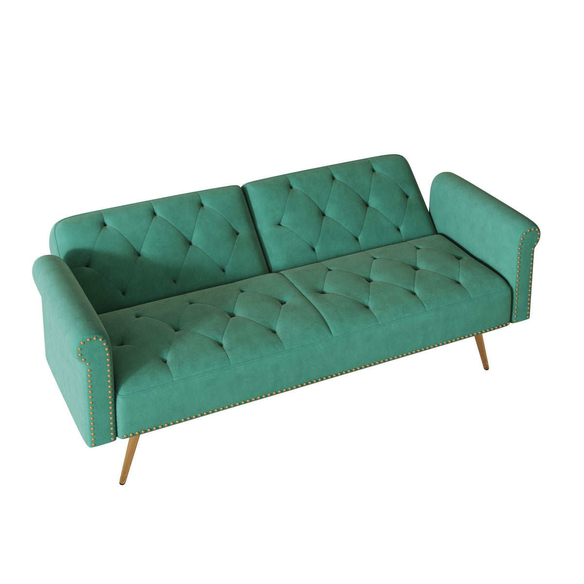 Velvet sofa bed with nailhead trim and matching pillow in teal by HouseOfZazla on Tampa Home & Garden Store