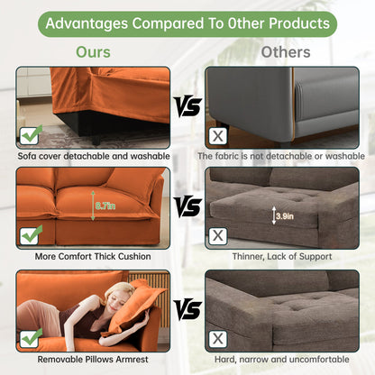Slip-covered orange armchair with cushions by HouseOfZazla in a side-by-side comparison on Tampa Home & Garden Store