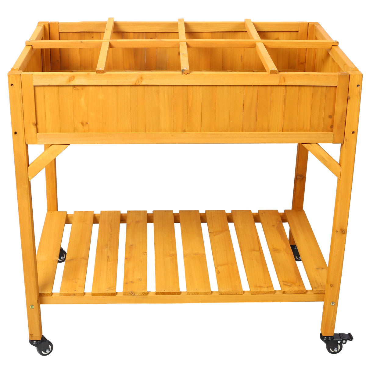 Elevated 8-pocket herb garden bed in natural fir wood with lockable wheels by HouseOfZazla on Tampa Home & Garden Store