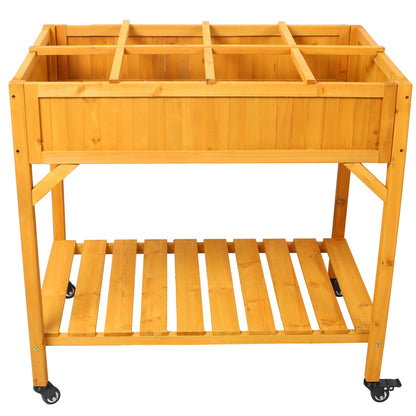 Elevated 8-pocket herb garden bed in natural fir wood with lockable wheels by HouseOfZazla on Tampa Home & Garden Store