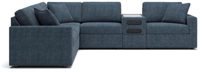 Modmax Sectional Ink blue fabric with central storage console and left chaise on Tampa Home & Garden Store
