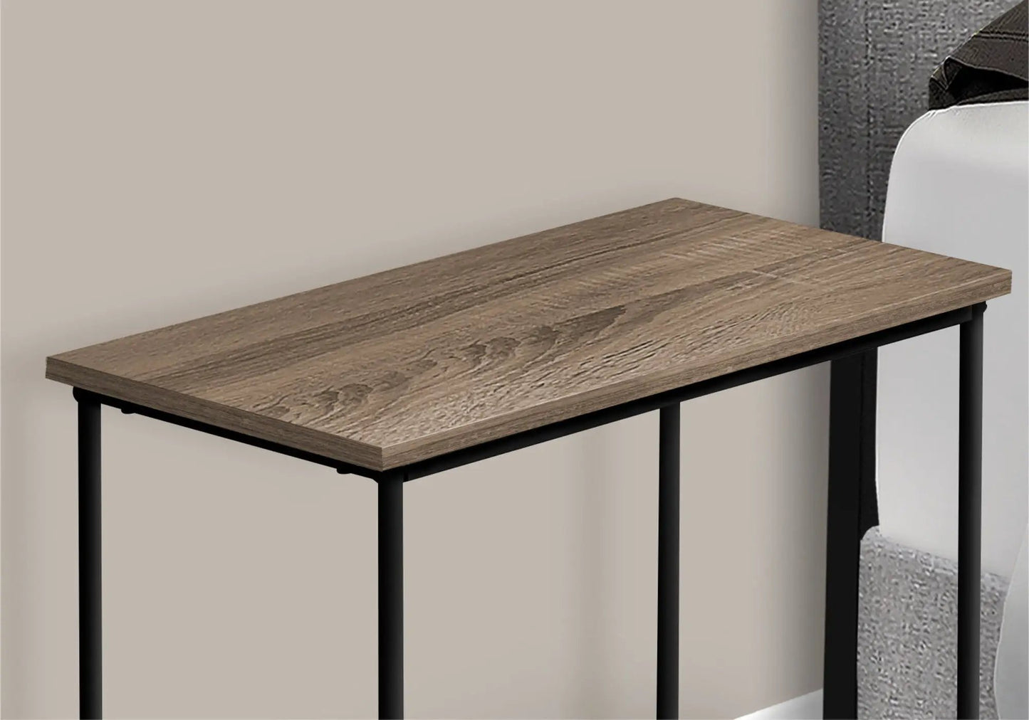 Accent Side Table narrow two-tier wood grain top with black metal legs on Tampa Home & Garden Store