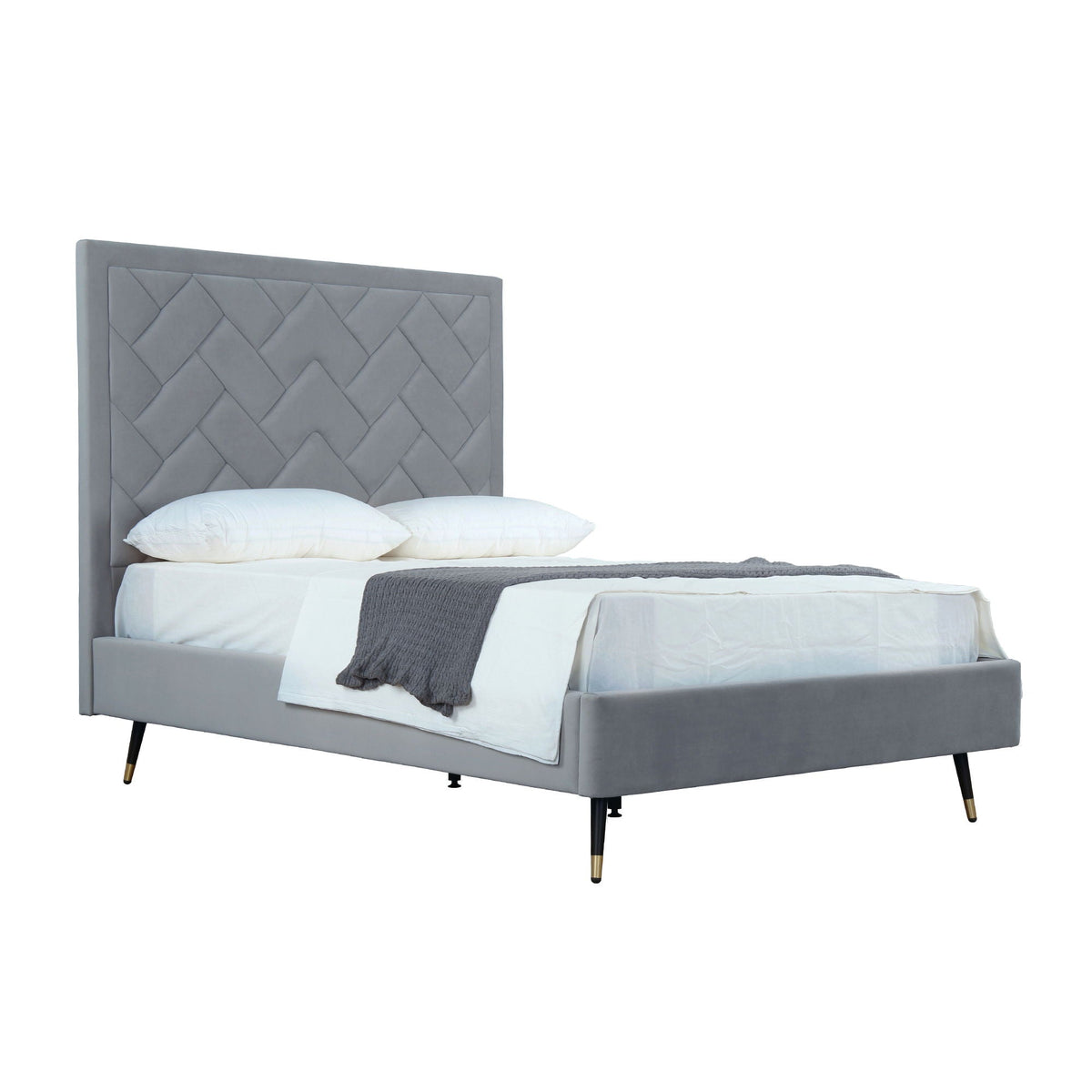 Crosby bed with upholstered headboard and slats in gray fabric by HouseOfZazla on Tampa Home & Garden Store