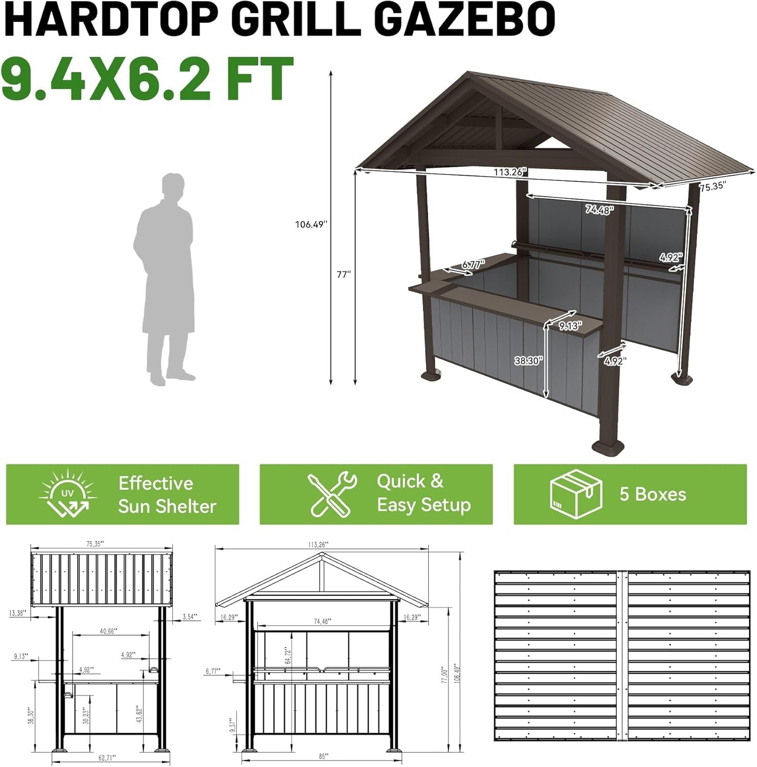 Hardtop grill gazebo 9.4x6.2 ft with storage shelves resin shade system HouseOfZazla on Tampa Home & Garden Store