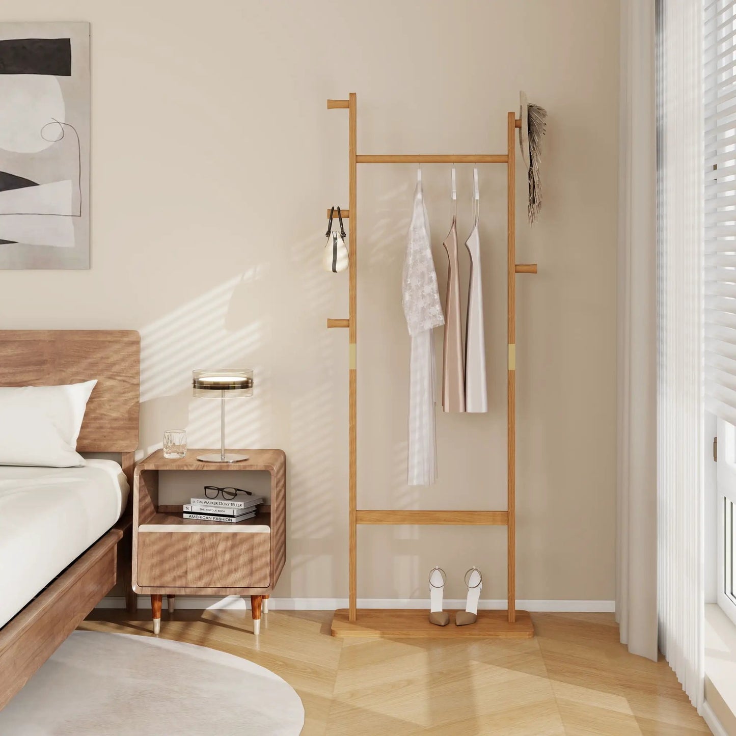 Solid Rubber Wood Hat Rack for Entryways