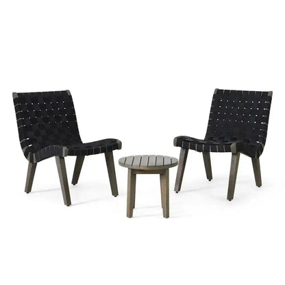Outdoor 3 Piece Rope Weave Patio Seating Set with two black chairs and table HouseOfZazla on Tampa Home & Garden Store