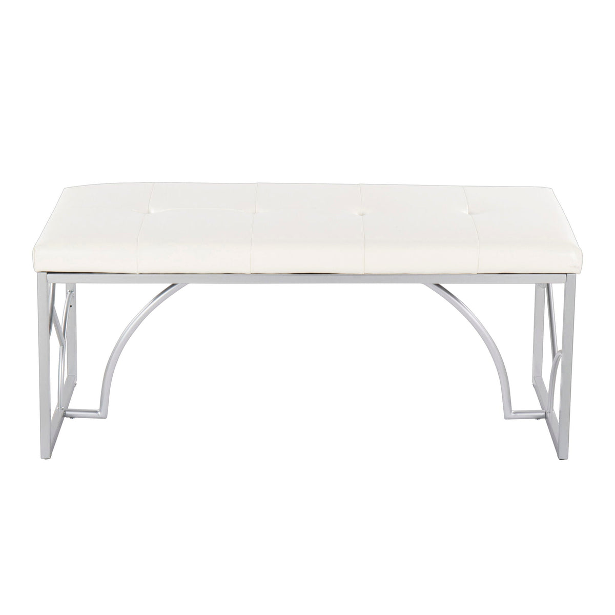 Elegant Contemporary Upholstered Bench with Metal Frame in white tufted upholstery on Tampa Home & Garden Store