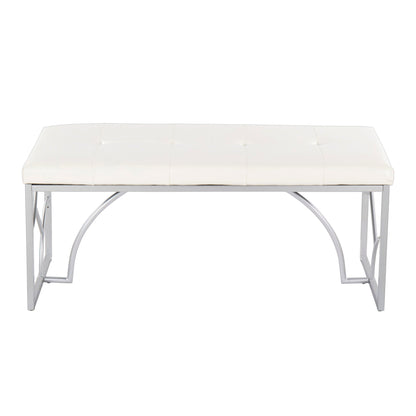 Elegant Contemporary Upholstered Bench with Metal Frame in white tufted upholstery on Tampa Home & Garden Store