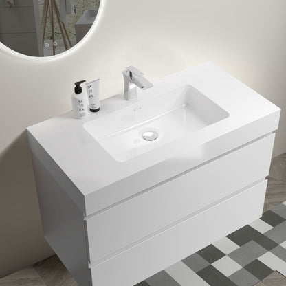 Modern floating bathroom vanity white with large storage and integrated sink on Tampa Home & Garden Store