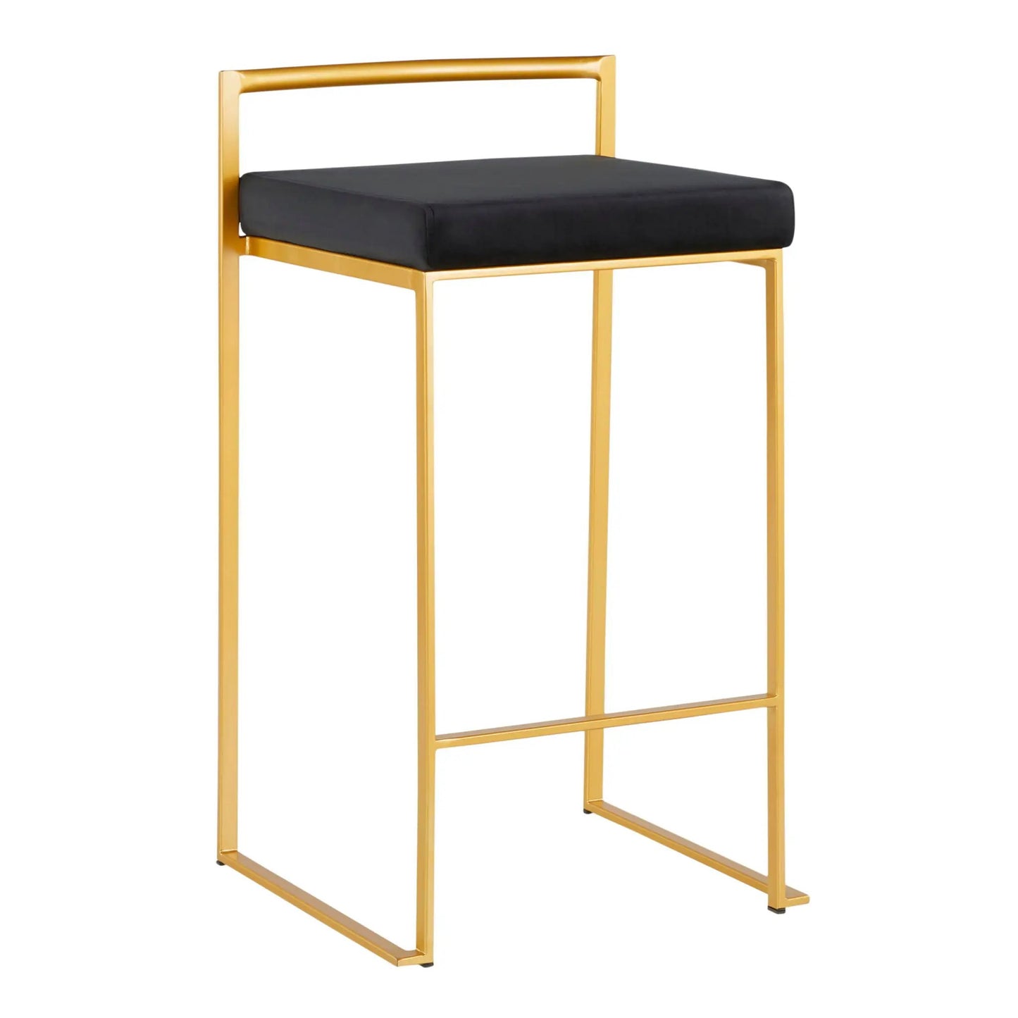 Fuji Contemporary Glam counter stool with gold tubular frame and black padded seat on Tampa Home & Garden Store