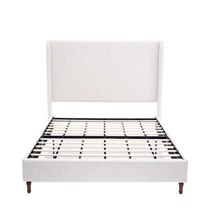 Harper tall headboard upholstered bed beige fabric by HouseOfZazla with slat foundation on Tampa Home & Garden Store