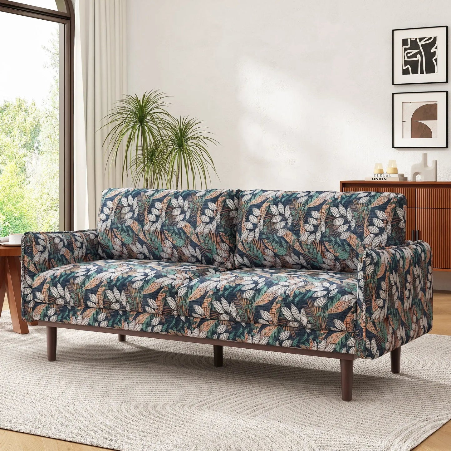 2 Seater Loveseat Sofa with spacious seating area in leaf-pattern fabric by Unique Piece on Tampa Home & Garden Store