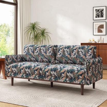 2 Seater Loveseat Sofa with spacious seating in leafy teal botanical fabric on wooden legs on Tampa Home & Garden Store