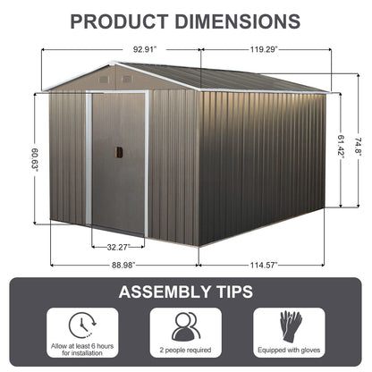 Galvanized Outdoor Metal Storage Shed and Gray