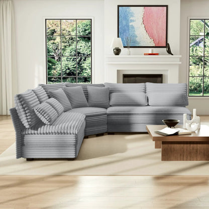 5 Seater L-Shaped sectional sofa curved corner in gray fabric, 7 pillows Unique Piece Furniture on Tampa Home & Garden Store