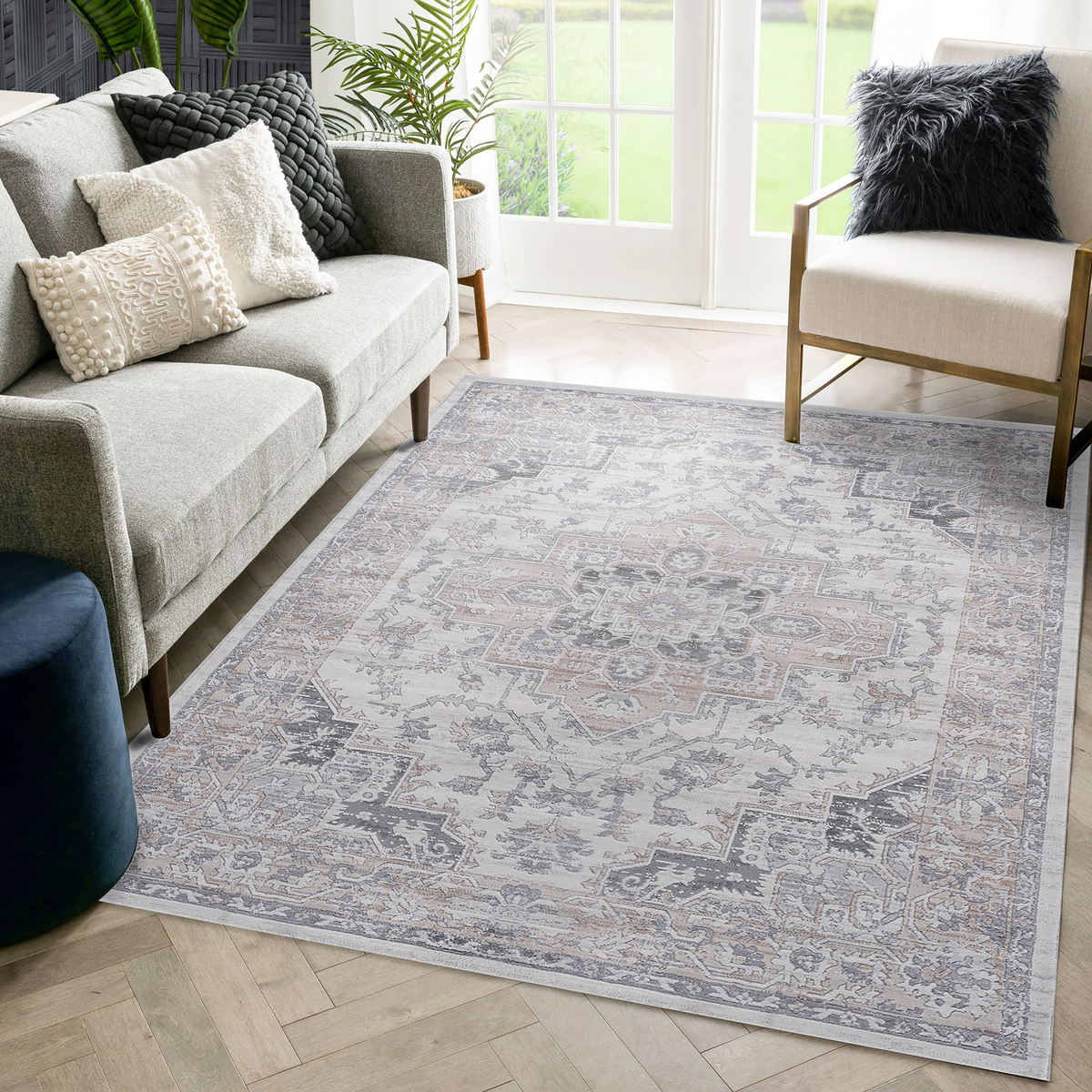 MARFI Collection 6.7X9 Rug by HouseOfZazla, light gray traditional patterned area rug on Tampa Home & Garden Store