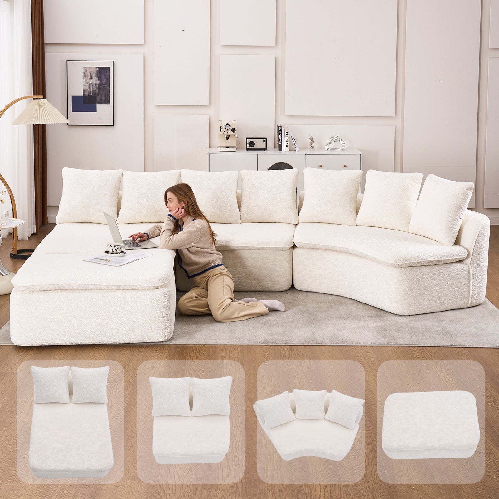 133'' U-Shaped Sectional Sofa by HouseOfZazla in white with plush cushions on Tampa Home & Garden Store