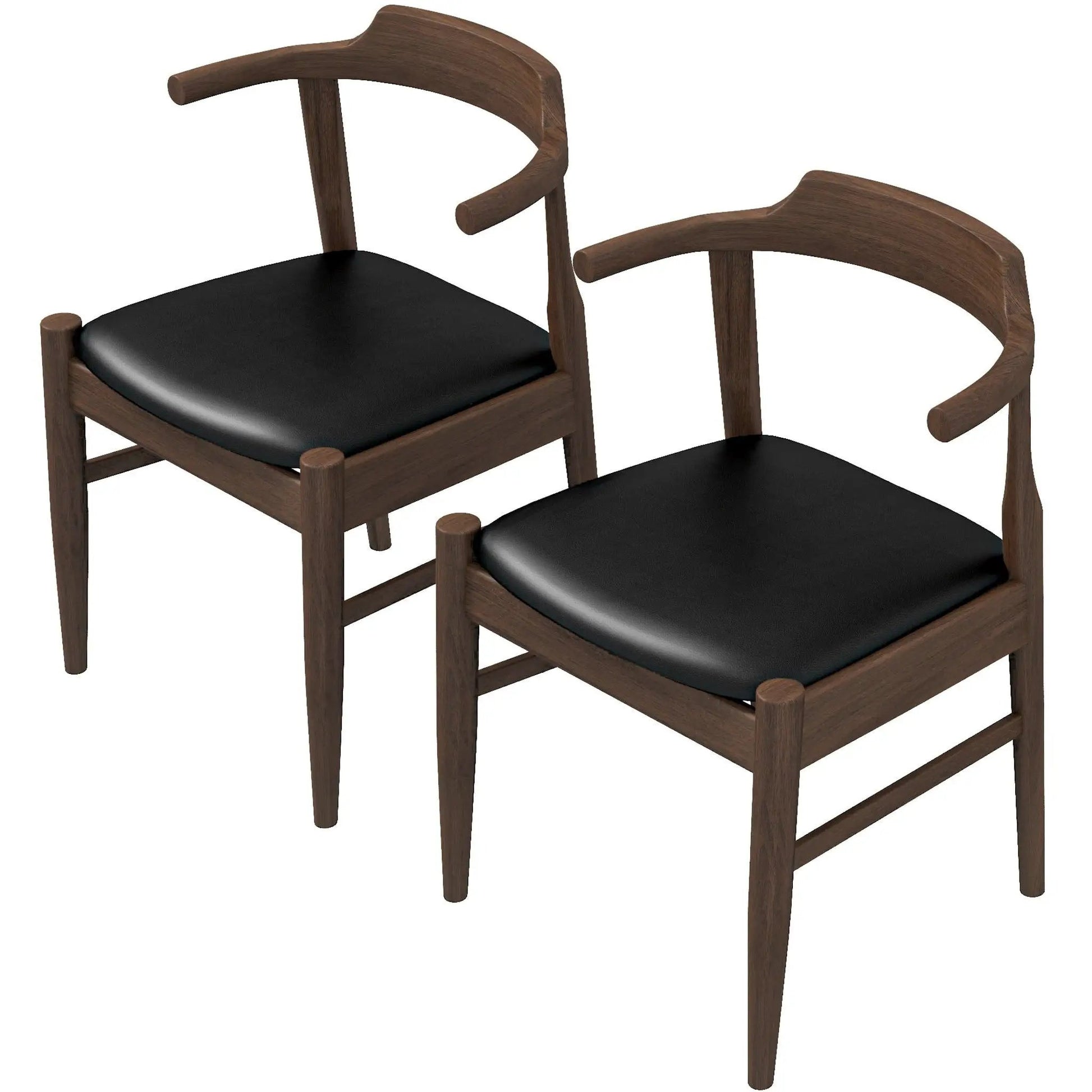 Leon Mid-Century ModernDining Chair set of 2, dark walnut wood frame with black upholstered seats on Tampa Home & Garden Store