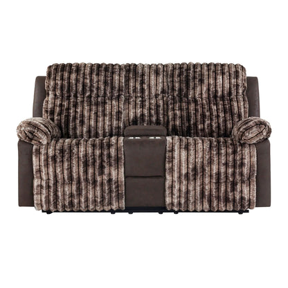 Bruni console reclining loveseat with manual recline, dark brown faux leather base fur throw on Tampa Home & Garden Store