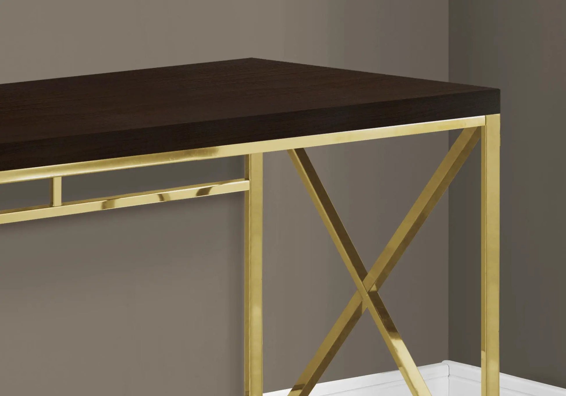 Computer desk for home office with dark wood top and gold metal frame by Unique Piece Furniture on Tampa Home & Garden Store