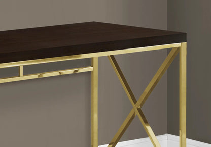 Computer desk for home office with dark wood top and gold metal frame by Unique Piece Furniture on Tampa Home & Garden Store