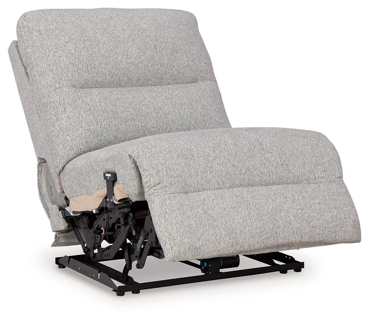 Acklen Place reclining sectional in light gray textured fabric with recline mechanism on Tampa Home & Garden Store