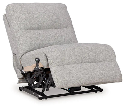 Acklen Place reclining sectional in light gray textured fabric with recline mechanism on Tampa Home & Garden Store