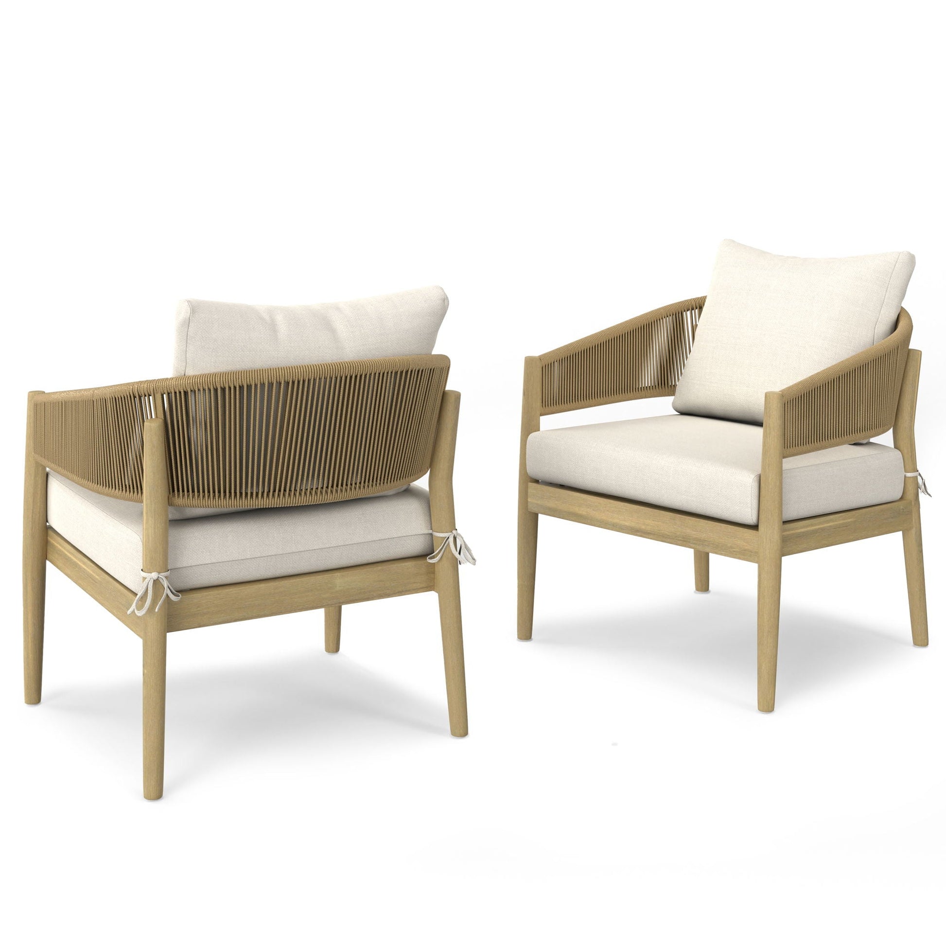 Bayshore Outdoor Conversation Chair 2-pack wood beige cushions by HouseOfZazla on Tampa Home & Garden Store