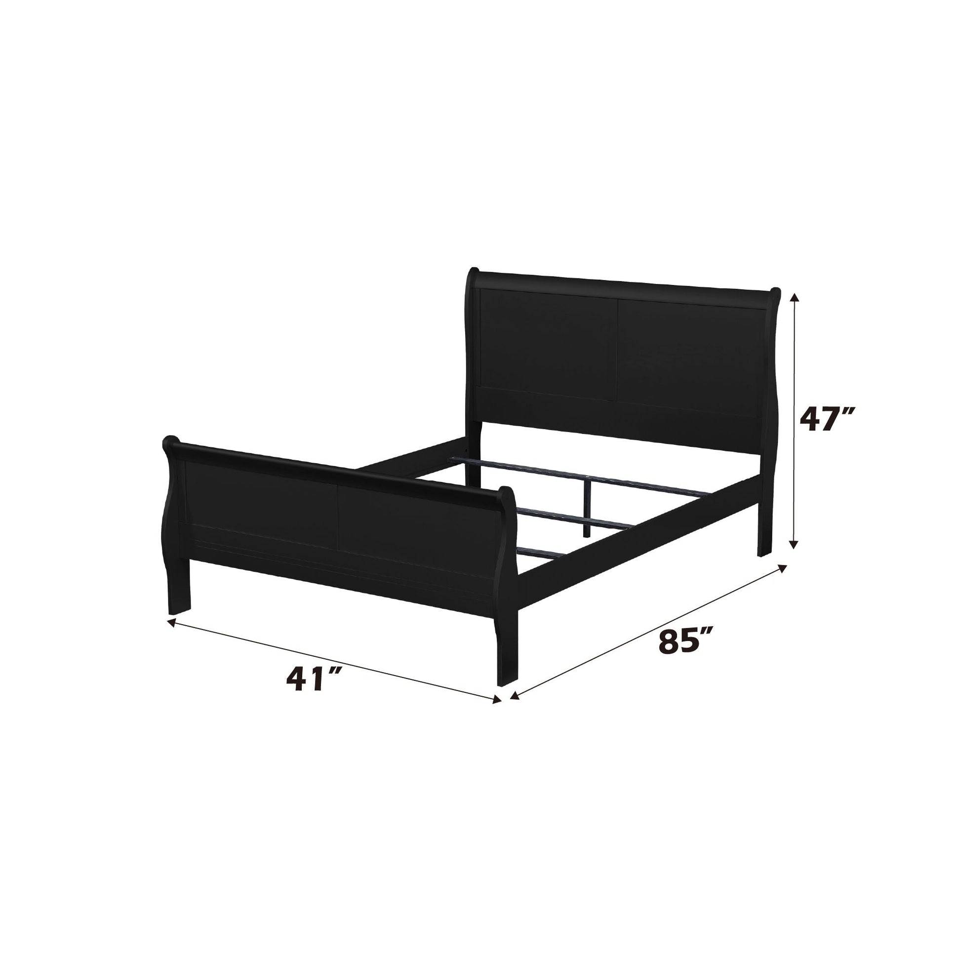 Louis Philippe Sleigh bed frame by HouseOfZazla in black metal finish on Tampa Home & Garden Store