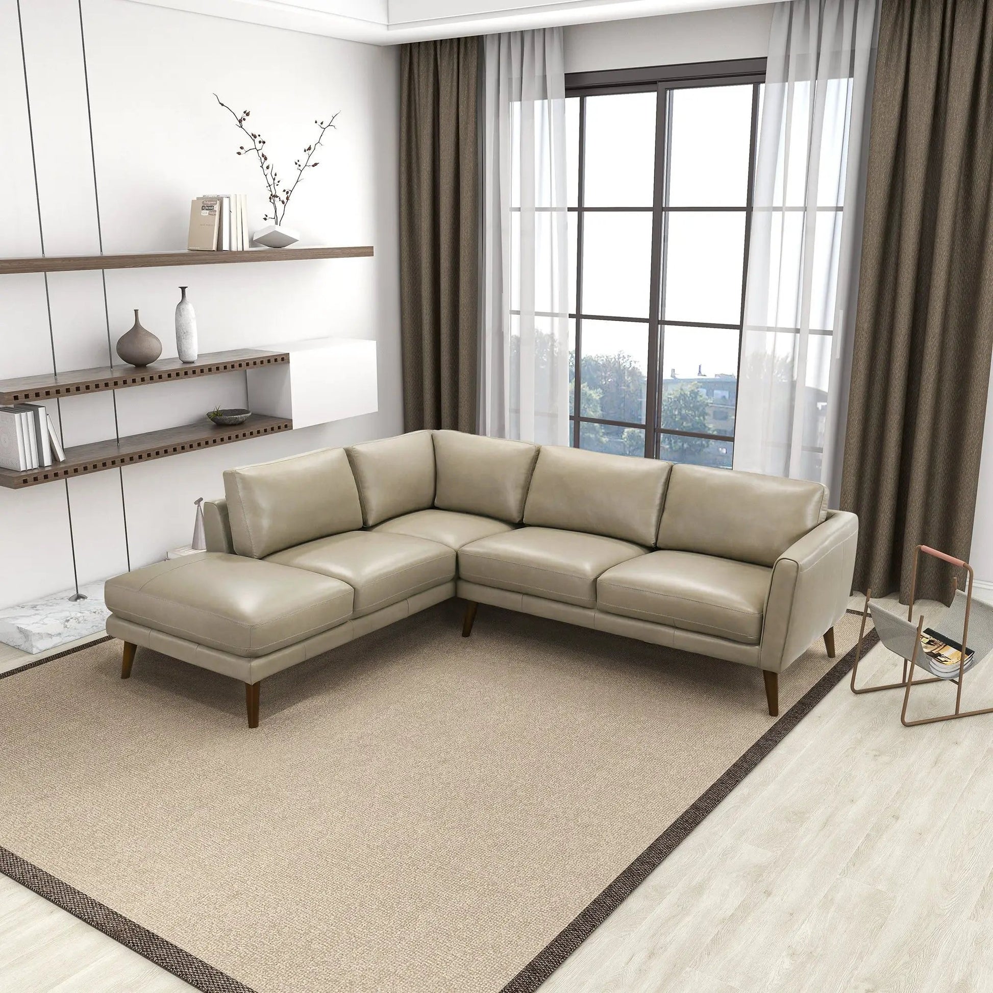 Benson sectional sofa with chaise in beige leather by Unique Piece Furniture stationary seating on Tampa Home & Garden Store