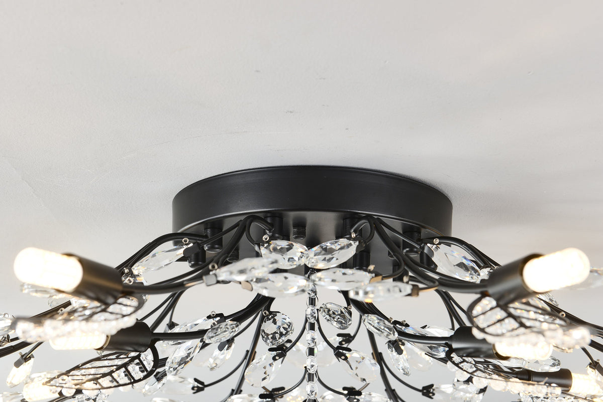 15-Light crystal chandelier with black metal frame and hanging prisms on Tampa Home & Garden Store