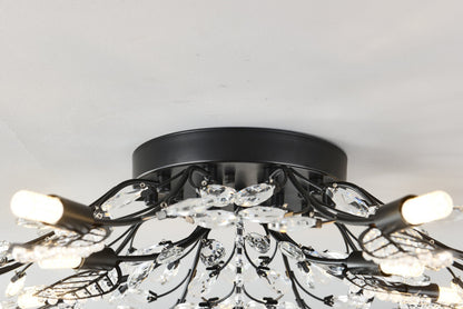 15-Light crystal chandelier with black metal frame and hanging prisms on Tampa Home & Garden Store