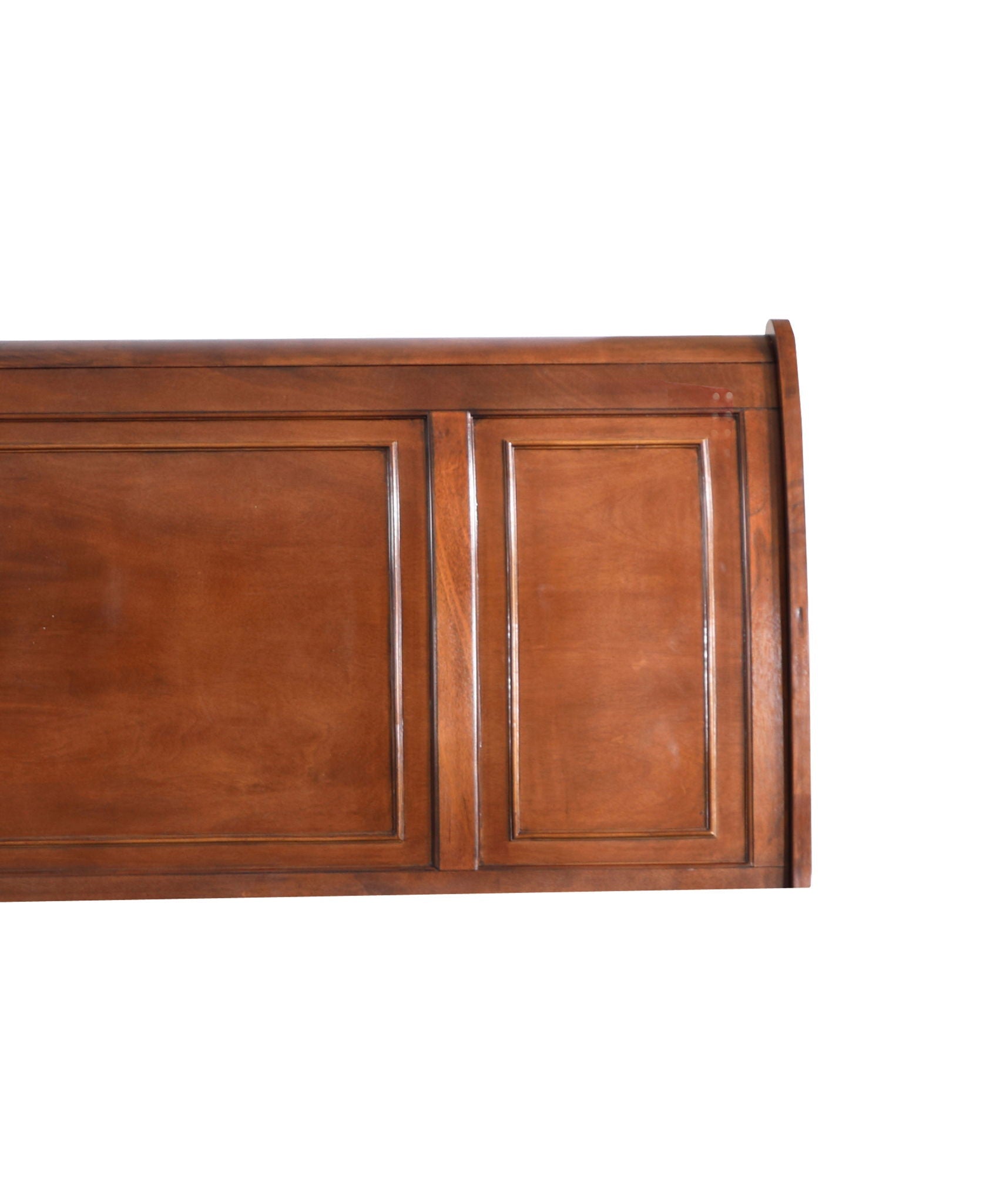 Stunning Sleigh Bed headboard in rich warm brown wood with paneled details on Tampa Home & Garden Store
