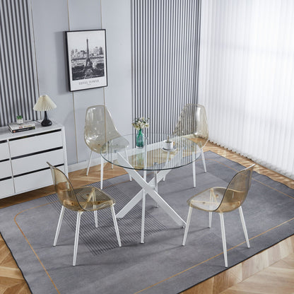 Modern Glass Dining Table with Metal Cross Legs