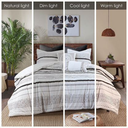 Cotton Printed Comforter Set with Trims Black/White King-Cal King by HouseOfZazla on Tampa Home & Garden Store
