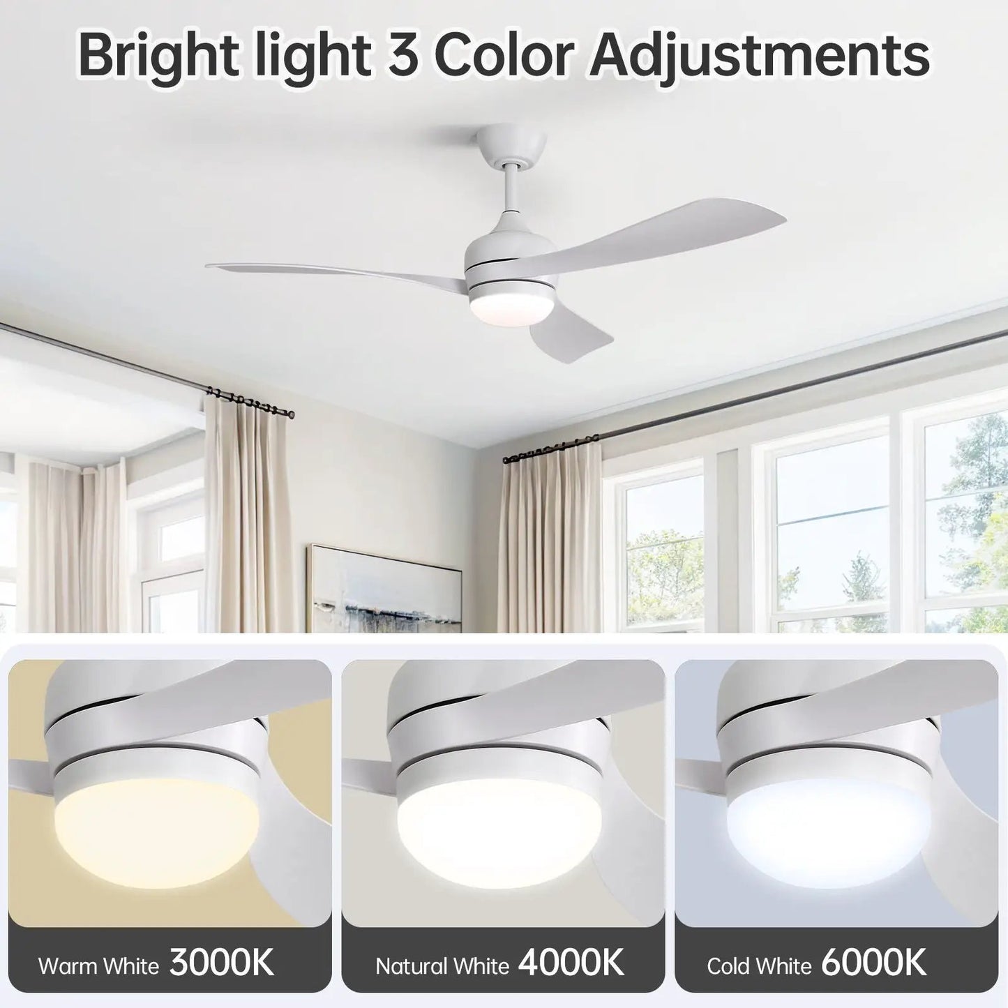 Ceiling Fan with 3 Blades and Remote Control