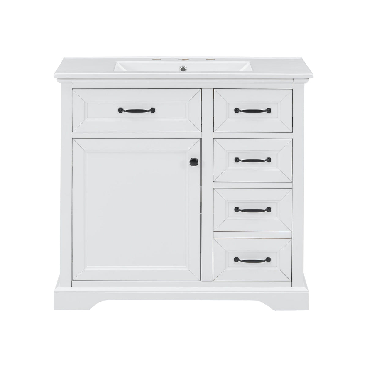 36in white bathroom vanity with three faucet holes and sink black pulls HouseOfZazla on Tampa Home & Garden Store