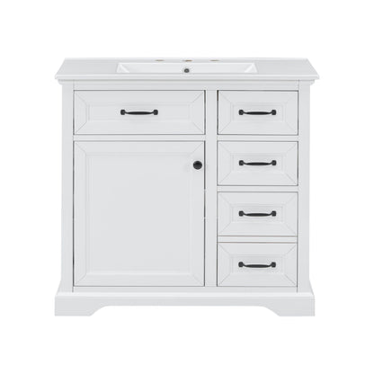 36in white bathroom vanity with three faucet holes and sink black pulls HouseOfZazla on Tampa Home & Garden Store