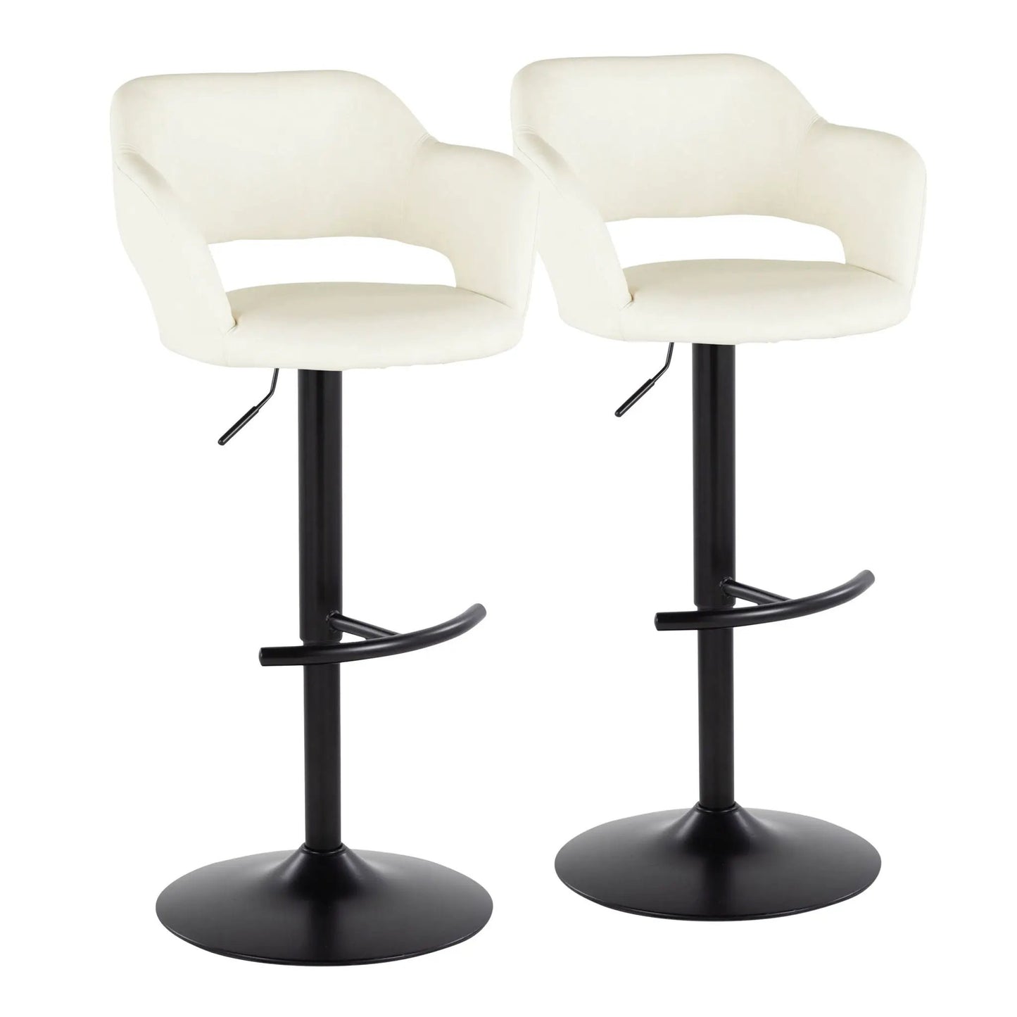 Margarite adjustable swivel barstools with rounded T-footrests in cream upholstery set of 2 on Tampa Home & Garden Store