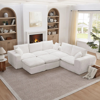 Sectional sofa with moveable ottoman, white fabric, 3-piece living room set on Tampa Home & Garden Store