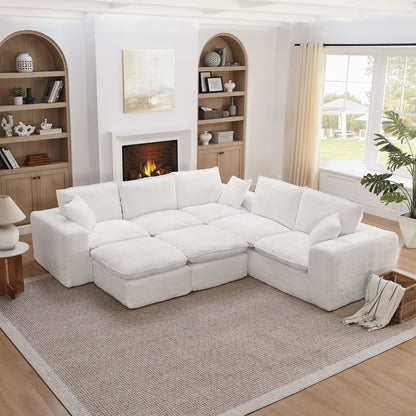 HouseOfZazla sectional sofa with moveable ottoman, white fabric, 3-piece living room set on Tampa Home & Garden Store