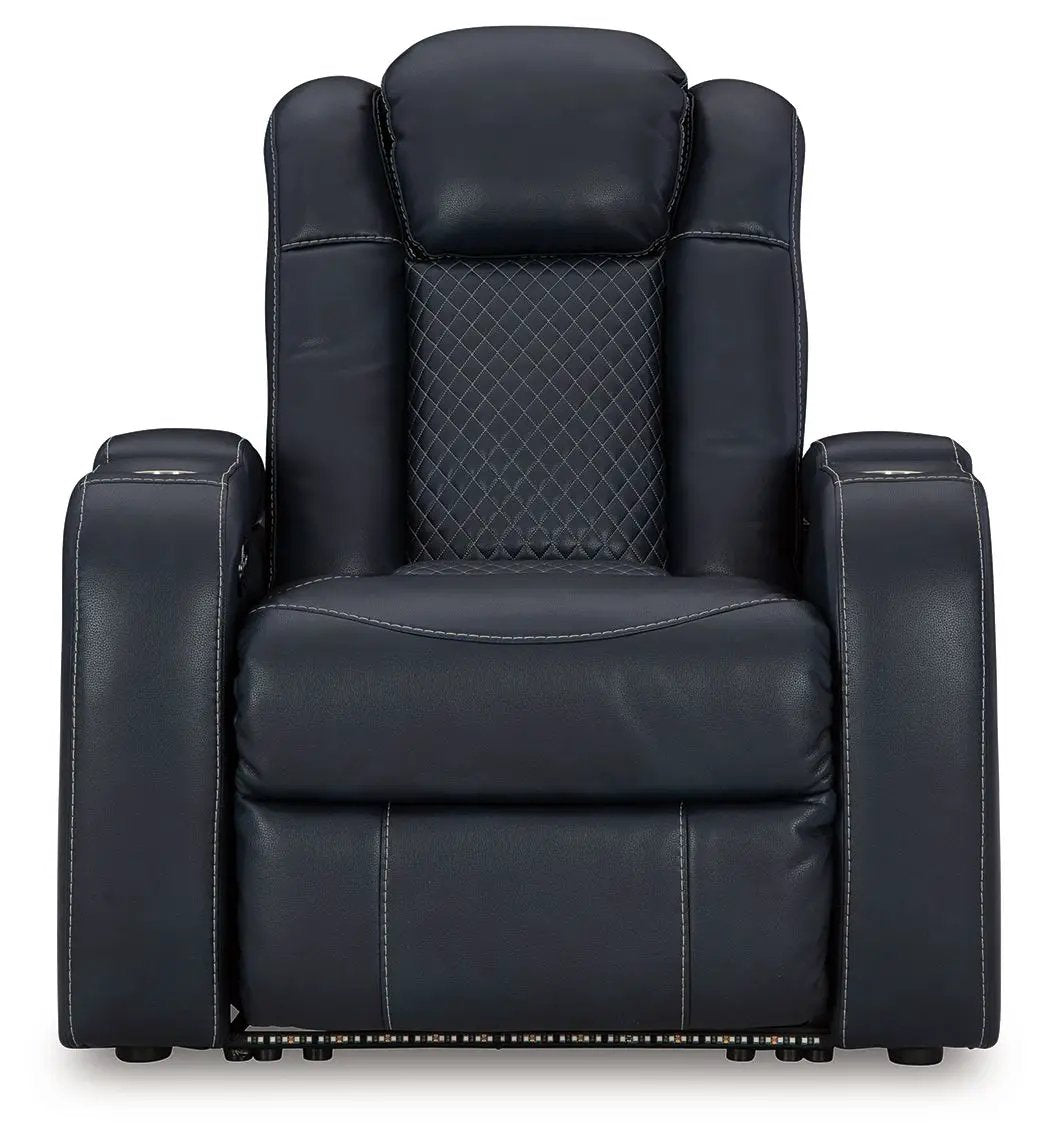 Fyne-dyme power recliner with headrest in dark blue leather by Unique Piece Furniture on Tampa Home & Garden Store