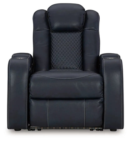 Fyne-dyme power recliner with headrest in dark blue leather by Unique Piece Furniture on Tampa Home & Garden Store