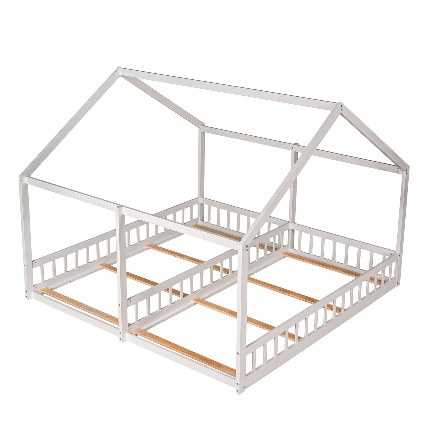 Platform bed frame HouseOfZazla white metal with guardrails for two levels on Tampa Home & Garden Store