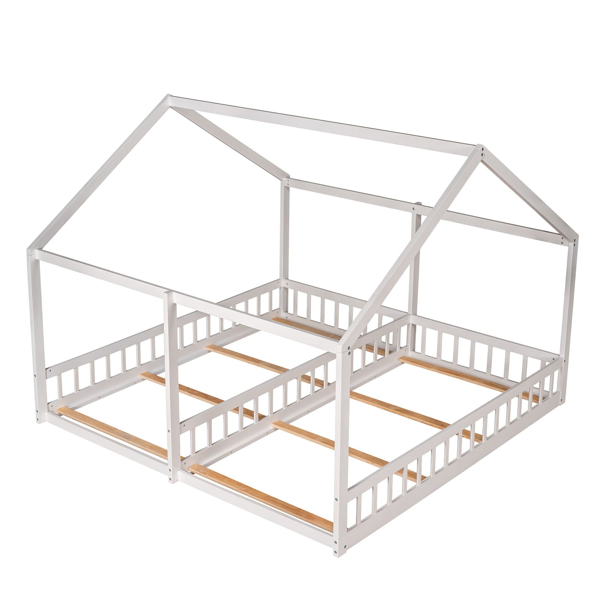 Platform bed frame HouseOfZazla white metal with guardrails for two levels on Tampa Home & Garden Store