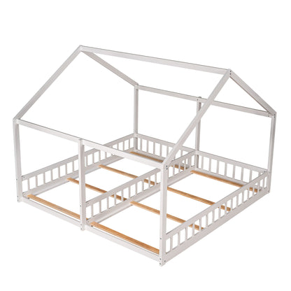 Platform bed frame HouseOfZazla white metal with guardrails for two levels on Tampa Home & Garden Store